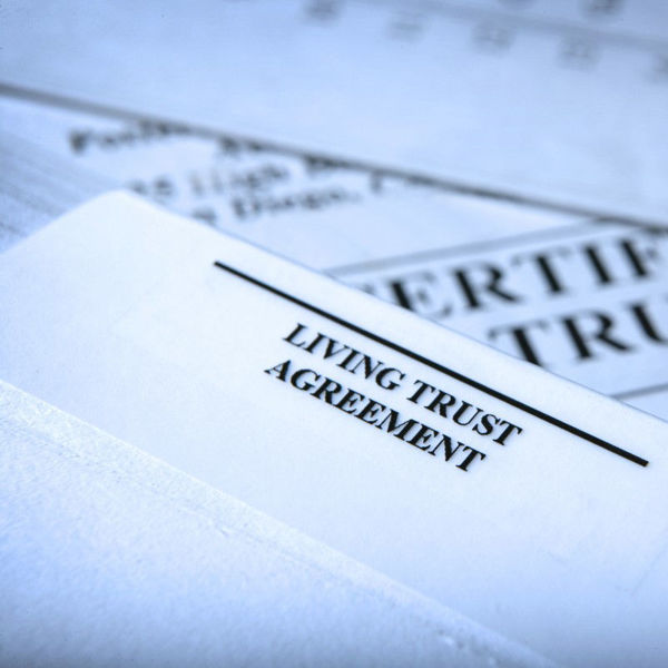 File folder labeled Living Trust Agreement
