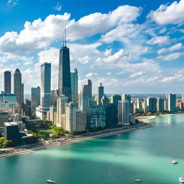 Photo of Chicago skyline from lake Michigan - middle distance