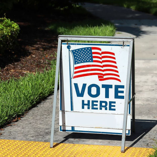Polling location "Vote Here" sign