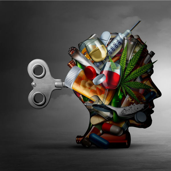 Image of a head comprised of various addictive substances