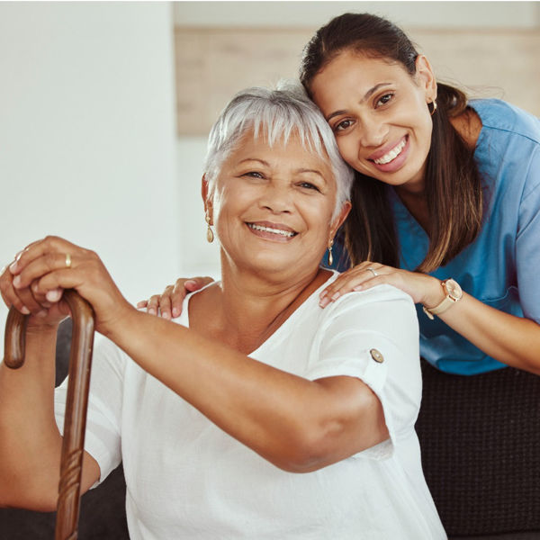Home healthcare worker with elderly woman